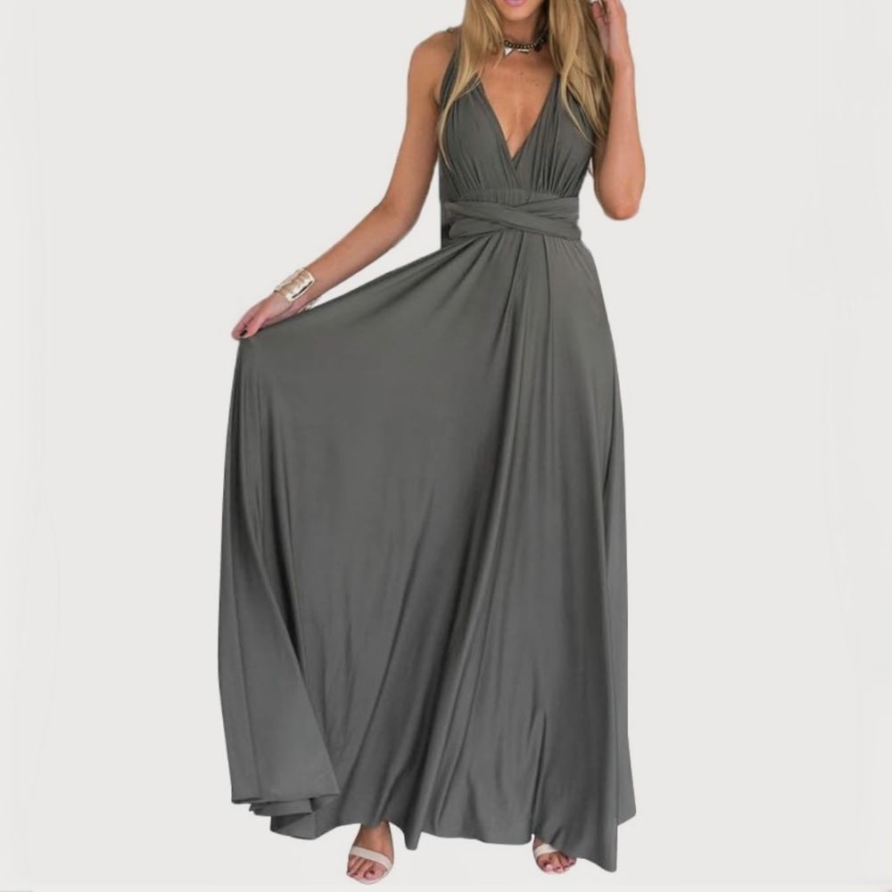 NWT Convertible MultiStyle Dress Formal Gown Infinity Transformer Charcoal